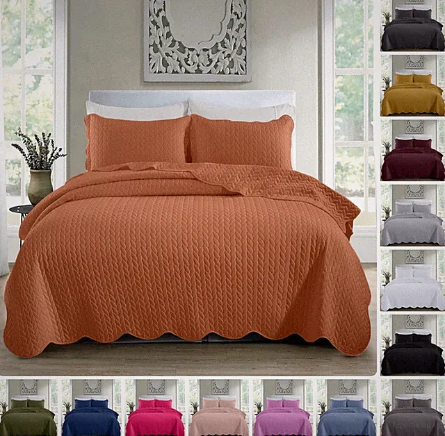 3 Piece Quilted Bedspread Luxury Bedding Set Coverlet Bed Throw + 2 Pillow Shams