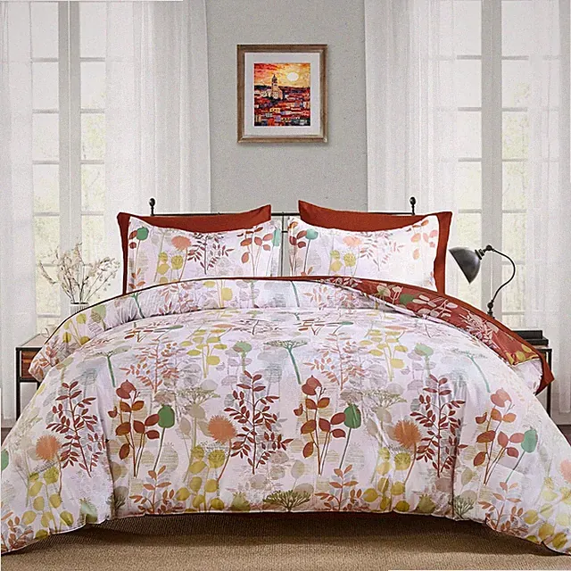 7Pieces Queen Comforter Set, Brown Botanical Bed in a Bag Complete Set with Shee