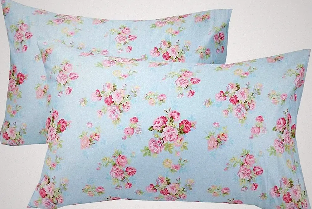 Cotton Pillow Cases Standard Size Set of 2, Flower Printed Queen Pillowcases, Pr