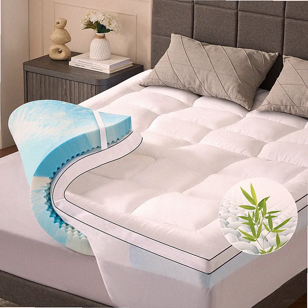 KING QUEEN Dual Layer 4 In 2 IN 1 Memory Foam Mattress Topper Breathable Cooling