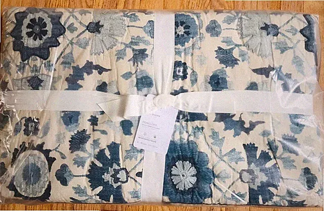 Pottery Barn Penelope Suzani Quilt Blue Queen 2 Std Shams Applique Crewel 3pc🦩